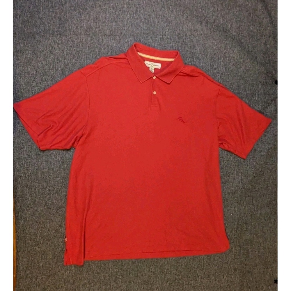 Vintage Tommy Bahama Polo Shirt Mens 2XL Red Logo Golf Performance‎ Cotton Blend